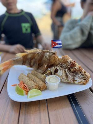 Whole fried snapper.