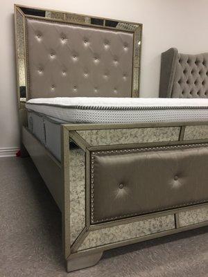 Ava queen mirrored bed frame