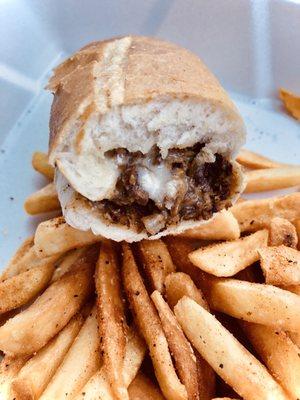 Steak philly and seasoned fries