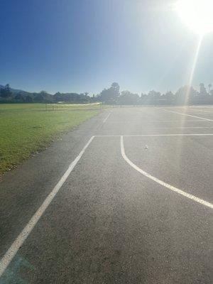 Field and PE area and basketball courts