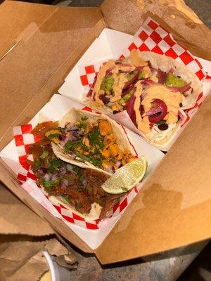 Crunchy Southern Shrimp Taco , beef and chicken street taco