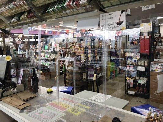 Plexiglass in front of the register to keep employees and customers safe