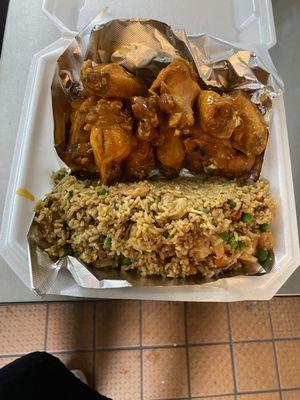 Hot honey wings , egg fried rice