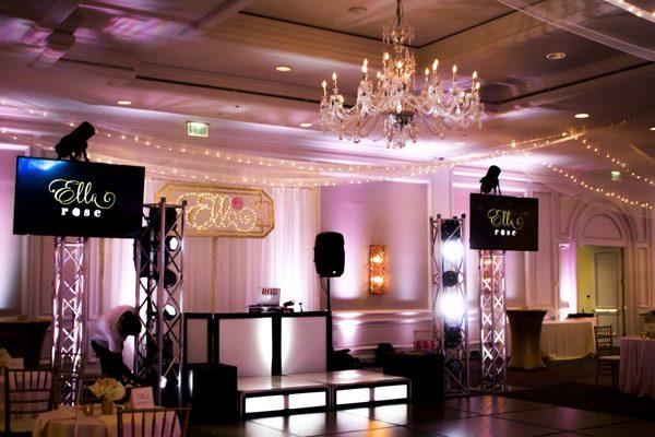 Bar Mitzvah Set Up with Truss Lighting, Dance Cubes, Confetti Cannons, and TVs!