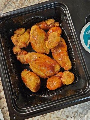 Three normal size and 7 mini boneless wings.