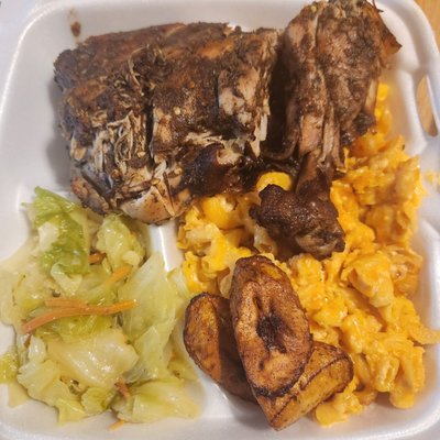 Jerk chicken and Mac and cheese