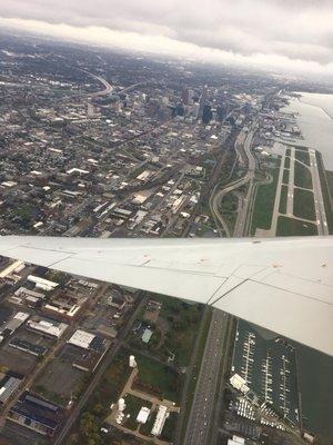 Flight over Burke Lakefront airport, Cleveland, Ohio