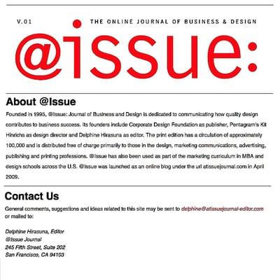 Delphine Hirasuna is the editor for @Issue: Journal of Business and Design, a print and online publication about design.