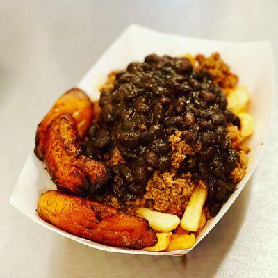 Cuban Disco Fries: Picadillo, Black Beans, and Sweet Plantains on Fries!