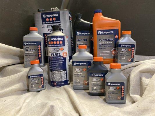 We have a wide range of Husqvarna fuel mixes and oils and cleaning fluids!