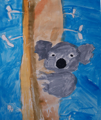 By student age 4.5 from preschooler art class at Lascaux Academy, San Mateo, Bay Areas