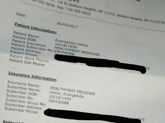 Gave me a referral with information of a random patient. Apparently I'm a 58 year old woman from East Elmhurst. Didn't help me whatsoever.