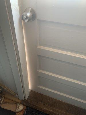 After he installed the door I found you can see that you can still see light through it so I had to have it redone!!