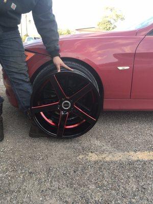 This is the set I ordered to fit and wheels on the way for my cherry red 3 series BMW!! Can't wait to receive them!!