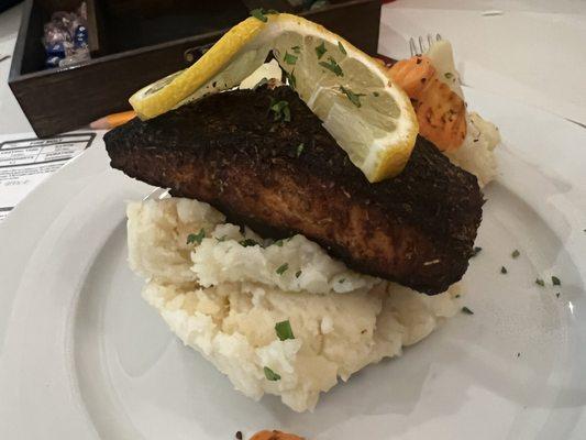 Blackened salmon with whipped potatoes & seasonal veggies - yummy