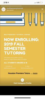 Now Enrolling Students for Fall Semester Tutoring  All Grade Levels, All subjects