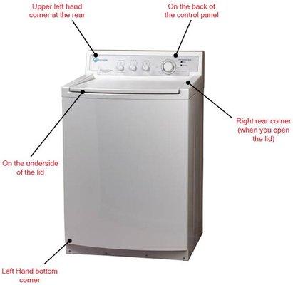 Top load washer model tag location