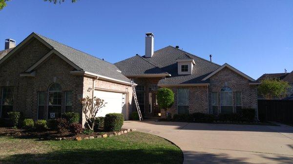 Homeowner insurance claim: roof; chimney chase; gutters; windows; garage door replacement; fence stain; and interior repairs.