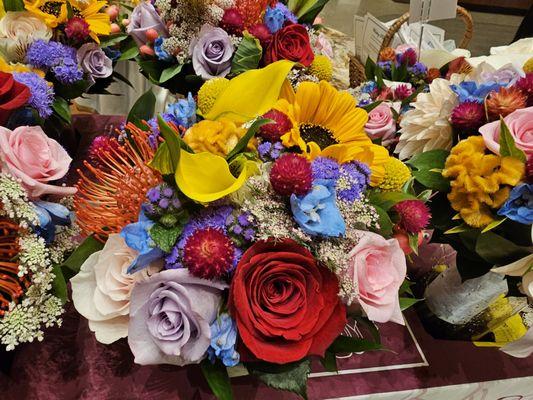 Flowers as they were delivered in vases to the church