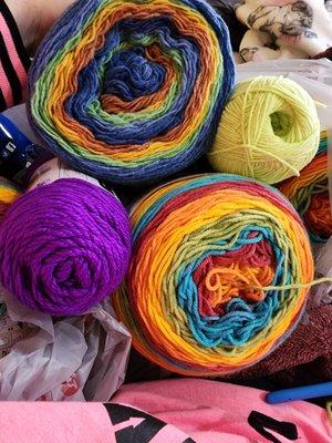 So excited to score the rainbow jelly yarn I was looking for