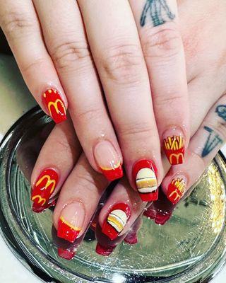 We love our clients who asks if we can do basic nail art. Hand painted MC Donald