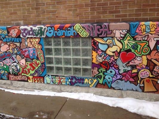 I like the combination of stained glass and graffiti that greets visitors to Christ Lutheran.