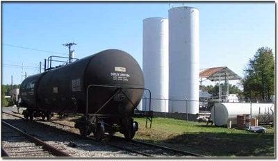 A tankcar of biodiesel staged for offloading into our bulk facility.