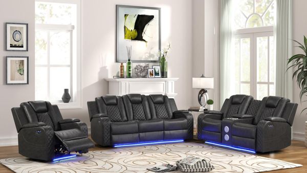 led lights,bluetooth speakers,power recliners and reading lamps available in 3 colors only $2199 2pc set