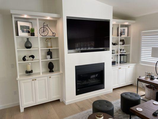 Painted white bookcases