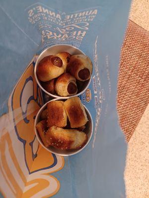 Mini pretzel dogs, $5.99. Original pretzel nuggets, $4.29.