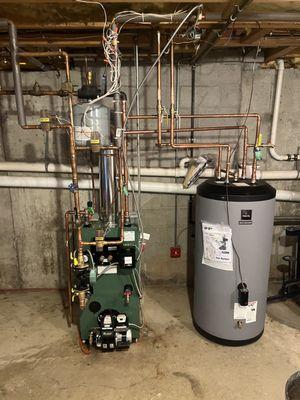 Oil fired boiler with indirect water heater