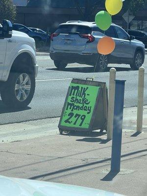 Milkshake Monday sign on Hwy 99