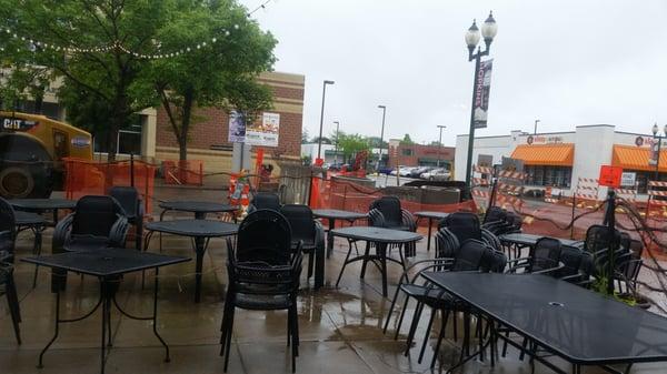 Road construction ambience on the patio.