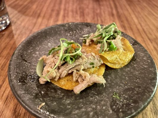 Pork tostada amuse bouche