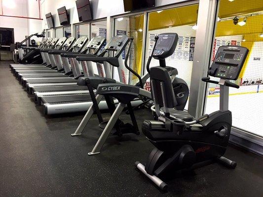 New Arc Trainer, Bikes, and Treadmills looking over our ice rink!