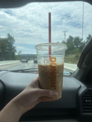 Butter pecan iced coffee with cream and sugar