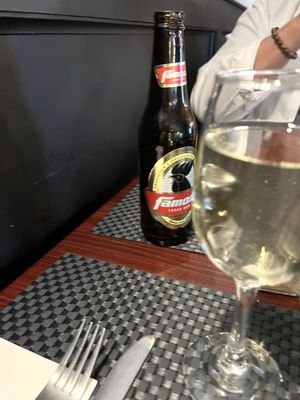 When In Guatemala, Do Like The Guatemalans: (Hubs' Guatemalan Famosa Beer/ Ruffino Pinot Grigio)