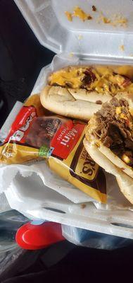 The Philly cheese steak came with one sliced pickle and pretzels that I didn't even ask for.