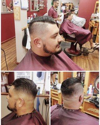 Beautiful Zero medium fade with comb-over top.