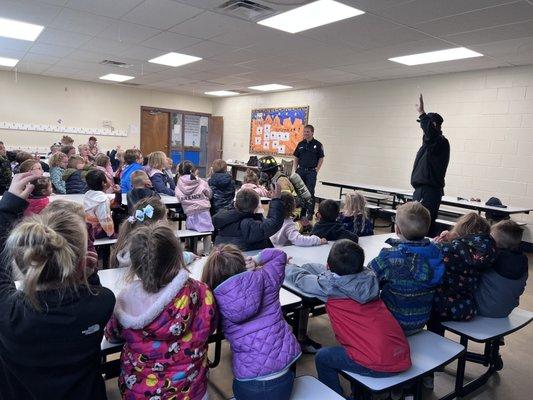 Fire fighter visit during our annual fire fighter on-site field trip