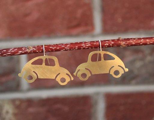 Volkswagen Beetle "Punch Buggy/ Slug Bug" Brass Earrings by Kaj Morris