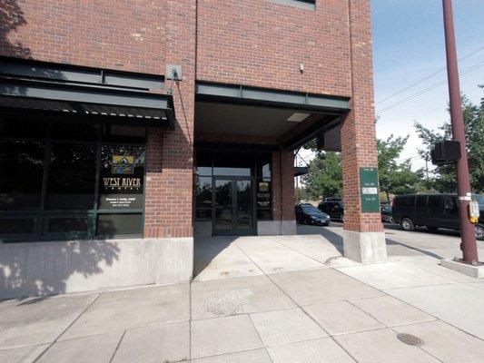 Entrance to West River Dental in Bend Oregon. View from Bond St looking west.