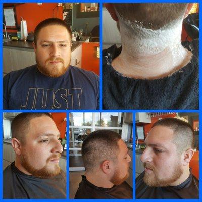 Short haircut with straight razor finishes.