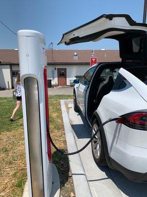 Tesla charging station and Model X