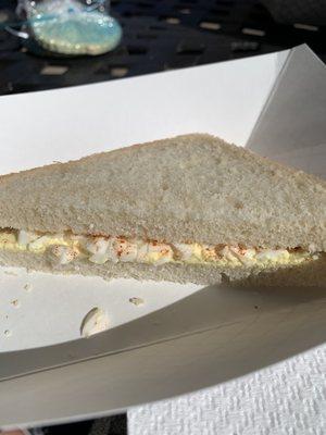 Flavorless curry egg salad sandwich, on white stale bread. Presentation was overwhelming!