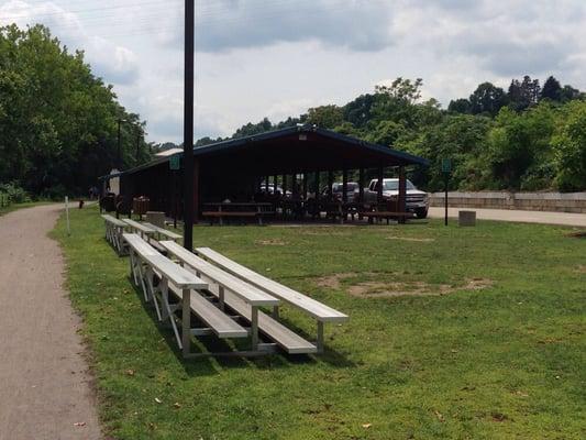 Picnic pavilion--think they're playing Bingo.