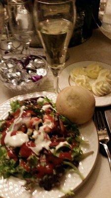 Georgous  salad, roll and champagne  starter