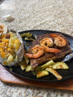 Really good Steak and Shrimp.