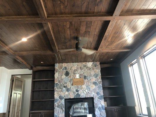 LED Recessed Cans in Custom Wood Ceiling.