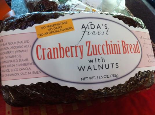 Cranberry Zucchini Bread, No preservatives, no dairy with Walnuts